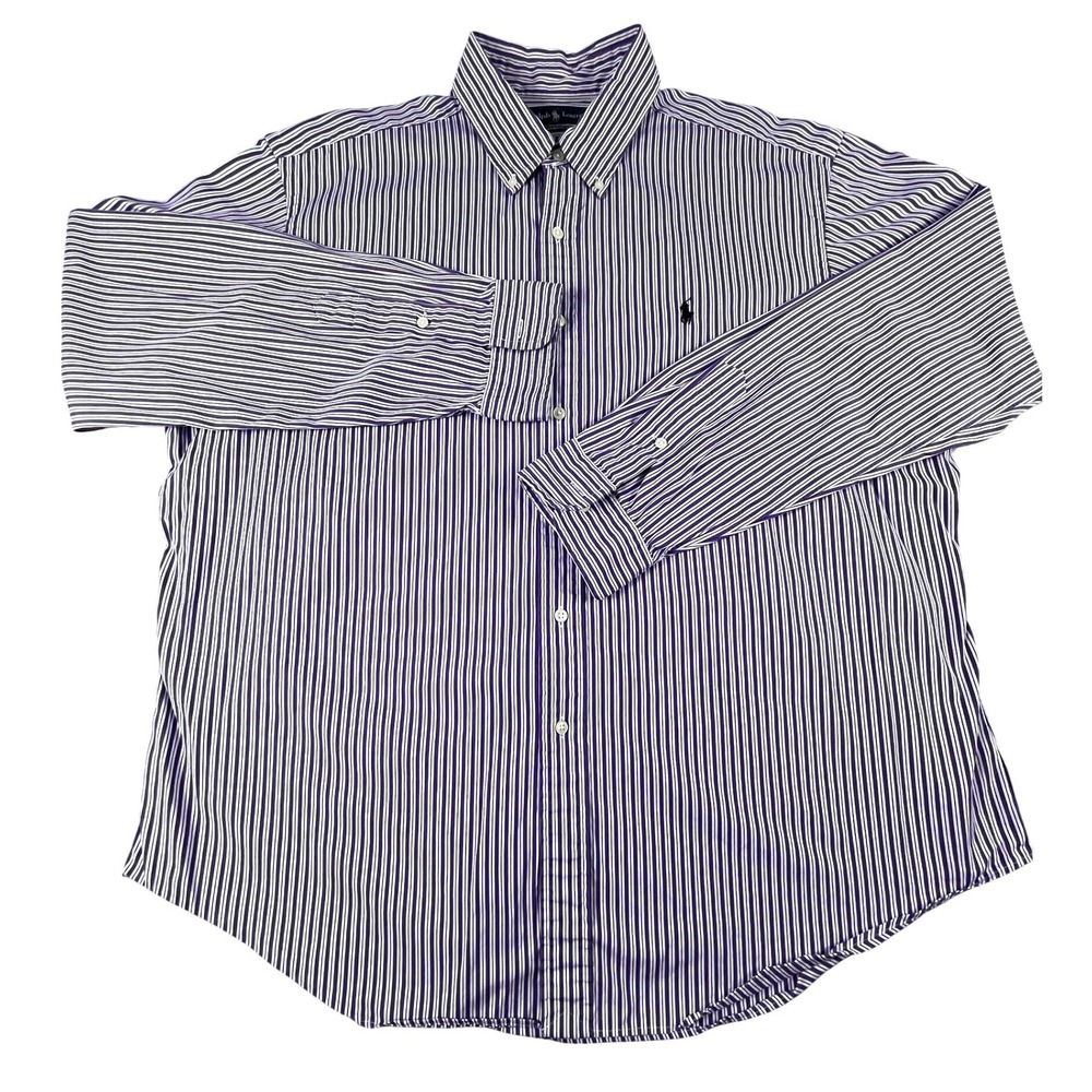 Ralph Lauren Button Down Mens XXL Purple Striped Classic Fit Long Sleeve Pony
